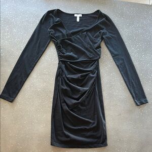 Ruched Black Long Sleeve Dress